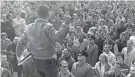  ?? COLUMBUS DISPATCH FILE PHOTO ?? An Ohio State student speaks on Nov. 30, 1961, at a protest of the school turning down a bid to the Rose Bowl.