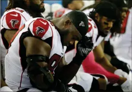  ?? File, Steven Senne /
The Associated Press ?? Atlanta’s Grady Jarrett hangs his head during the second half of the Falcons’ loss to the Patriots. The Falcons have lost three straight games.