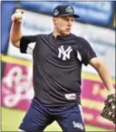  ?? KYLE FRANKO/ TRENTONIAN PHOTO ?? Yankees third baseman Brandon Drury takes infield practice while on a rehab assignment with the Thunder on Saturday. Drury has suffered from migraine headaches throughout his career.