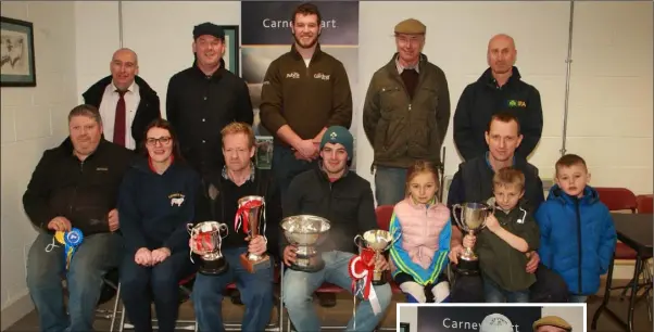  ??  ?? Front row: Prize winners Willie Devereux, Dawn Kinsella, Quinns Mart; Patrick Greene, Melvin Masterson, champion bullock; Brian Doyle with his daughter Clodagh and son Ciaran Doyle and Jack Horan. Back row: Alan McBride, AIB; Alan Mooney, Ensor O’Connor Solicitors; Stephen Gardiner, Gardiner Grain; prize winner Derry Rothwell and Angus Woods, IFA. LEFT: Three generation­s of the one family, Sharon Rothwell, Stephen Banville and Derry Rothwell.