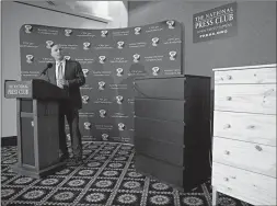  ?? Associated Press ?? With two Ikea dressers displayed at right, Consumer Product Safety Commission (CPSC) Chairman Elliot Kaye speaks during a news conference at the National Press Club in Washington. Ikea is relaunchin­g a recall of 29 million chests and dressers after...