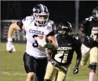  ?? Jeremy Stewart / Rome News-Tribune ?? Coosa’s Sean Brown (3) races toward the end zone after catching a pass during a Region 7-AA game Friday.
