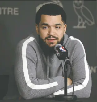  ?? JACK BOLAND ?? Guard Fred Vanvleet's season with the Toronto Raptors ended a bit early when a hip flexor strain kept him out of the last two playoffs games against the Philadelph­ia 76ers.