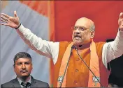  ??  ?? ■
Union home minister Amit Shah addresses a public meeting in New Delhi, on Friday. HINDUSTAN TIMES