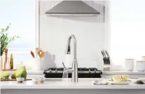  ??  ?? Moen’s Coretta faucet is motion-activated, turning on and off with a simple wave of the hand, but also has a handle for manual control of water flow. PHOTO COURTESY OF MOEN