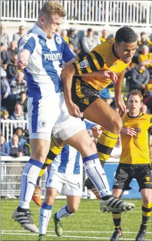  ?? FM4680499 Buy this picture from kentonline.co.uk ?? Kevin Lokko show his determinat­ion to get to the ball against Chester at the Gallagher Stadium last Saturday