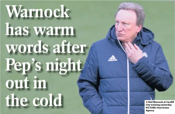  ??  ?? > Neil Warnock at Cardiff City training yesterday PICTURE: Huw Evans Agency