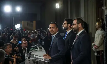  ?? Photograph: Antonio Masiello/Getty Images ?? The Five Star Movement leader, Luigi Di Maio, speaks to the media after meeting the president, Sergio Mattarella, on Wednesday evening.