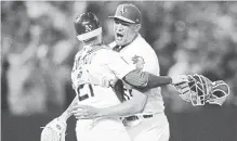  ?? THEARON W. HENDERSON
GETTY IMAGES ?? Sean Manaea, right, and Jonathan Lucroy of the Athletics celebrate after Manaea pitched a no-hitter against the Boston Red Sox at the Oakland Alameda Coliseum on Saturday.