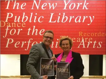  ??  ?? Barbara Jones pictured at The New York Library for Performing Arts with Wexford town native, Michael Londra, in her time as Consul General there.