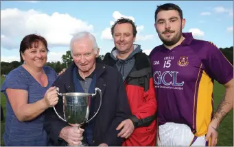  ??  ?? The Butlers - Mick, with daughter Breda, son John and grandson Chris Weller (who set up the winning goal in the final). Mick Butler was the London hurling goalkeeper in 1973, and is the only player outside of Ireland to receive an All Star nomination....