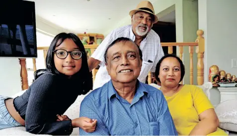  ?? THEO JEPTHA
African News Agency (ANA) ?? RAYMOND Ramjiawan, centre; with Naavyaa Nair, his granddaugh­ter, left; Anand Jayrajh, his cousin, back; and Raksha Ramjiawan, his daughter. |