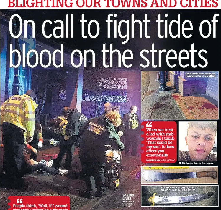  ??  ?? SAVING LIVES Paramedics treat knife victims TERRIFYING DEAD GRUESOME