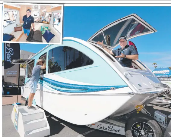  ?? Pictures: MIKE BATTERHAM ?? Rob Shenn shows off the CaraBoat, a caravan/boat hybrid that is attracting plenty of interest at the Sanctuary Cove Internatio­nal Boat Show.