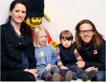  ??  ?? ABOVE: Tim with wife Sarah and children Violet and Caspar in 2012. “I value family hugely,” he says. TOP: Tim with Matilda cast members during the 2015 Sydney season of the musical.