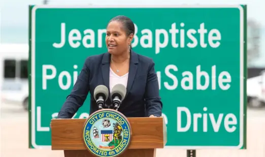  ?? TYLER LARIVIERE/SUN-TIMES ?? Ald. Sophia King (4th) is shown last year, celebratin­g the renaming of Lake Shore Drive to honor Jean Baptiste Point DuSable.