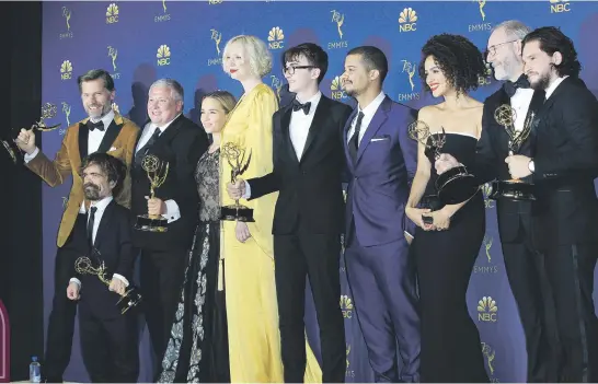  ?? Pictures: EPA ?? NINE EMMYS. The cast of Game of Thrones poses with the award for outstandin­g drama series at the 70th annual Primetime Emmy Awards ceremony on Monday. The Emmys celebrate excellence in national prime-time television programmin­g.