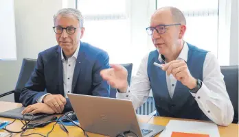  ?? FOTO: SIMON NILL ?? Werner Mayer (links) und Josef Hodrus stellen die aktuellen Geschäftsz­ahlen vor.