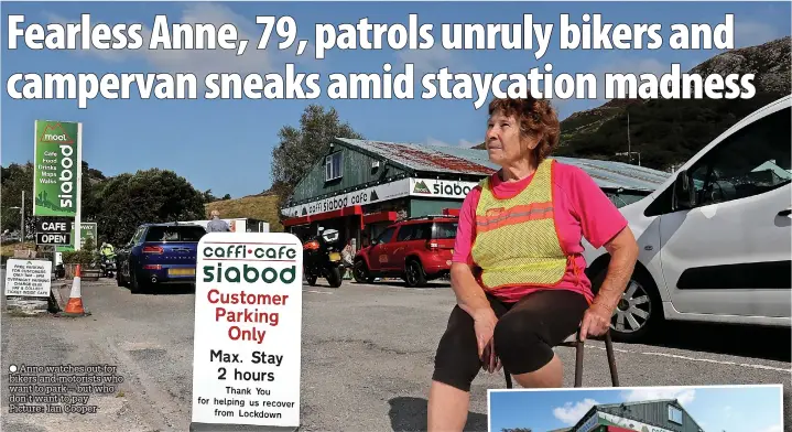  ??  ?? ● Anne watches out for bikers and motorists who want to park – but who don’t want to pay Picture: Ian Cooper