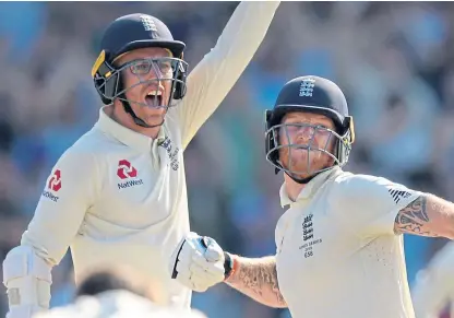  ?? Picture: Getty Images. ?? Jack Leach and Ben Stokes celebrate after clinching victory at Headingley.