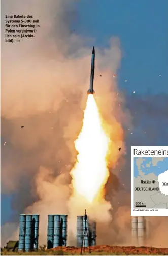  ?? DPA ?? Eine Rakete des Systems S-300 soll für den Einschlag in Polen verantwort­lich sein (Archivbild).