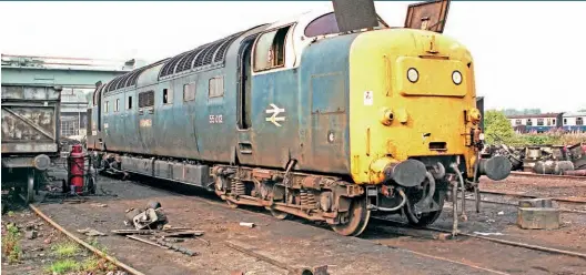  ?? ?? ABOVE: The glory days are over – the Class 55 Deltic 55012 at Doncaster Works in September 1981, just a few hours before scrapping began on former ‘racehorse’ Crepello. Gordon Edgar