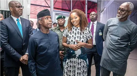  ??  ?? Managing Director/chief Executive Officer, Union Bank, Emeka Emuwa ( left); Vice President, Prof. Yemi Osinbajo; Leader, The Art Summit Team, Adenrele Sonariwo; and Managing Partner of Aluko and Oyebode and Co., Gbenga Oyebode at the opening of The Art Summit Nigeria in Lagos…yesterday.