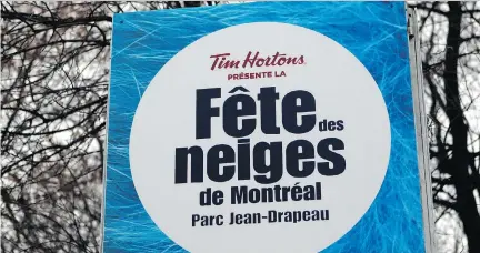  ?? MARIE-FRANCE COALLIER ?? An anti-obesity group called La Coalition Québécoise sur la problémati­que du poids is complainin­g about Tim Hortons signs at La Fête des Neiges held at Parc Jean-Drapeau on Île-Ste-Hélène in Montreal.