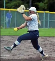  ?? DAVID M. JOHNSON — DJOHNSON@DIGITALFIR­STMEDIA.COM ?? Cohoes senior pitcher Isabelle DeChiaro winds up to pitch during a Section II Class B softball championsh­ip win over Ichabod Crane Saturday at Luther Forrest Athletic Fields in Malta.