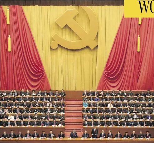  ?? NG HAN GUAN / THE ASSOCIATED PRESS ?? Chinese President Xi Jinping, centre, presides over the opening ceremony of the 19th Party Congress held at the Great Hall of the People in Beijing on Wednesday, a meeting held only twice a decade.
