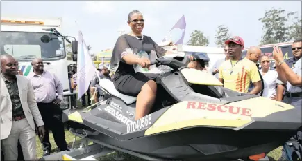  ?? PICTURE: DOCTOR NGCOBO ?? eThekwini mayor Zandile Gumede perched on a jet-ski during the official launch of the city’s festive season programme in oThongathi yesterday.