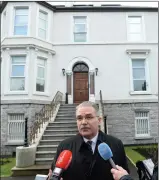  ??  ?? Russian Ambassador to Ireland Yury Filatov speaking to the media on the grounds of the Russian Embassy in Dublin.