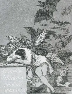  ??  ?? capricci | Francisco Goya, «Il sonno della ragione genera mostri», 1797, Biblioteca Nazionale, Madrid (dalla serie «I capricci»)