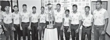  ??  ?? The captains of the teams posing for a picture with the Prima Champions Cup. - Pix by Waruna Wanniarach­chi