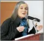  ?? PETER HVIZDAK — NEW HAVEN REGISTER ?? Journalist Amy Goodman speaks Mondayat Wesleyan University in Middletown.