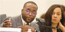  ?? PHIL SEARS/AP ?? State Sen. Shevrin Jones, D-Miami Gardens, and Rosalind Osgood, D-Tamarac, expressed outrage over Gov. Ron DeSantis’ opposition to allowing an Advanced Placement course in African American studies to be taught in Florida high schools.