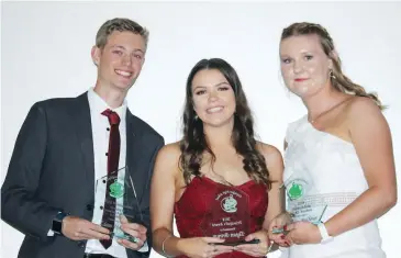  ??  ?? Major award winners at Trafalgar High School’s valedictor­y were Liam White, Tegan Brown and Sophie Balfour.