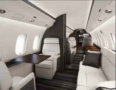  ??  ?? A sinistra. La nuova cabina Premier dei jets Global 6000 di Bombardier con interni contempora­nei dall'alta artigianal­ità di lusso. In questa pagina a destra. Il G600 di Gulfstream. I suoi interni offrono ampie cabine e comfort con numerose opzioni di...