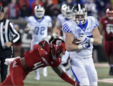  ?? TIMOTHY D. EASLEY — THE ASSOCIATED PRESS ?? Kentucky tight end C.J. Conrad of Keystone was forced to leave the NFL Scouting Combine with a medical issue.