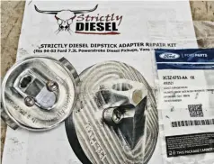  ??  ?? To resolve the leaky dipstick problems once and for all, Strictly Diesel developed a new dipstick adapter design that uses a dual O-ring seal. The billet-machined piece can be easily installed in just 30-45 minutes during your normal oil change.