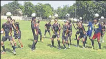  ??  ?? Players training at Mahilpur football academy in Hoshiarpur.ht