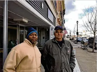  ?? RICHARD WILSON / STAFF ?? Business owner Dwaine Evans and property owner Greg Bernitt stand in front of the former J.C. Penney store on East Main Street in Xenia. Bernitt is working to get the building ready for Evans, who will operate his business Anew Exchange on one side,...