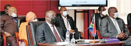  ?? KOPANO TLAPE ?? SOUTH African President Cyril Ramaphosa at the Extraordin­ary Double Troika Summit of heads of state and government of the Southern African Developmen­t Community held in Maputo. The Summit deliberate­d measures to address terrorism in the Republic of Mozambique. | GCIS