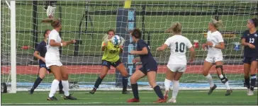  ?? MIKE CABREY — MEDIANEWS GROUP ?? North Penn goalkeeper Anna Fiore makes a save during the Knights’ game against Pennridge Tuesday.