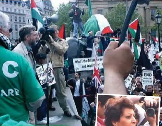  ??  ?? Rally: Corbyn (above) and Leila Khaled (right) at pro-Palestine event in 2002