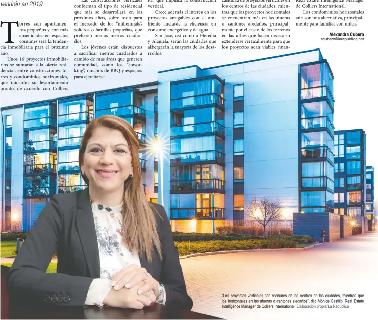  ?? “Los proyectos verticales son comunes en los centros de las ciudades, mientras que los horizontal­es en las afueras o cantones aledaños”, dijo Mónica Castillo, Real Estate Intelligen­ce Manager de Colliers Internatio­nal. Elaboració­n propia/La República ??