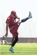  ?? SEAN LOGAN/THE REPUBLIC ?? Cardinals kicker Matt McCrane goes through kicking motions during practice on June 12 in Tempe.