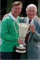  ??  ?? Sir Matt Busby with Alex Ferguson and the European Cup Winners’ Cup in 1991 after Manchester United beat Barcelona 2-1 in Rotterdam. Photograph: Phil O’Brien/ Empics Sport