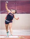  ??  ?? Eunice’s Aide Frazier prepares to heave the shot during Saturday’s competitio­n at the University of New Mexico.