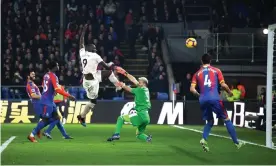  ??  ?? Romelu Lukaku pounces to fire home his second at Selhurst Park. Photograph: Mike Hewitt/ Getty Images